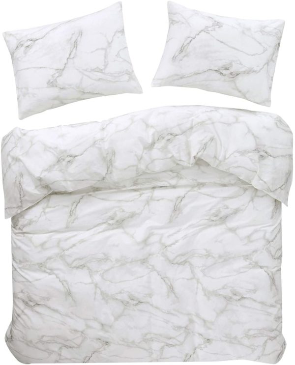 Q14 - Queen White/Soft Grey Marble Design (3-Piece Set) - Image 2