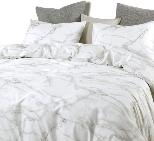 Q14 - Queen White/Soft Grey Marble Design (3-Piece Set) - Image 4