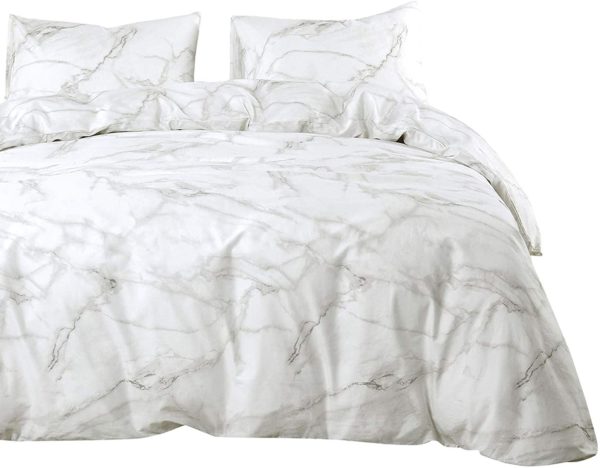 Q14 - Queen White/Soft Grey Marble Design (3-Piece Set) - Image 3
