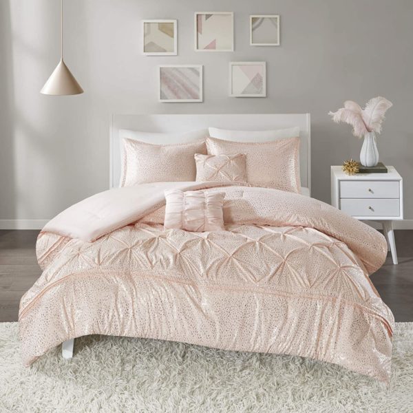 T02 - Twin Blush Pink Pintuck with Metallic Gold Detailing (4-Piece Set)