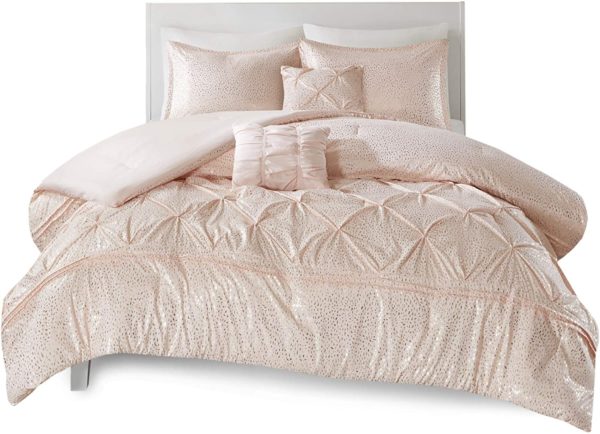 T02 - Twin Blush Pink Pintuck with Metallic Gold Detailing (4-Piece Set) - Image 5