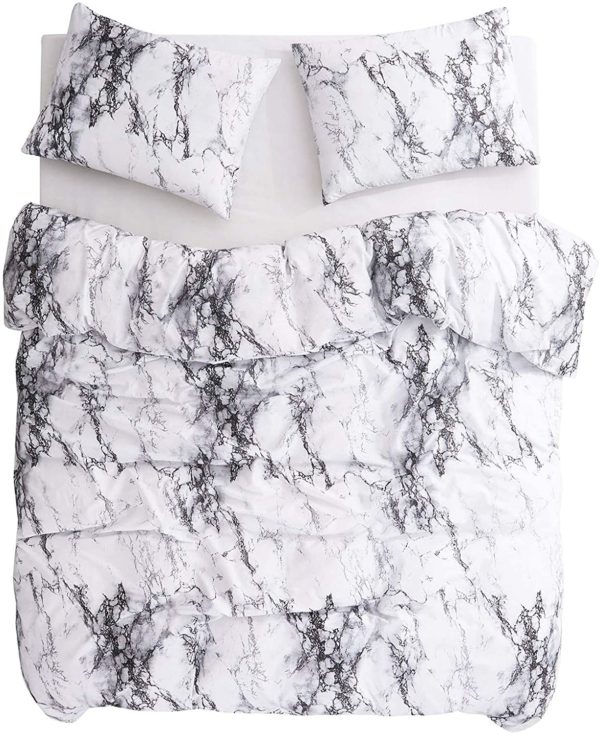 Q09 - Queen White/Black Marble Design (3-Piece Set) - Image 3