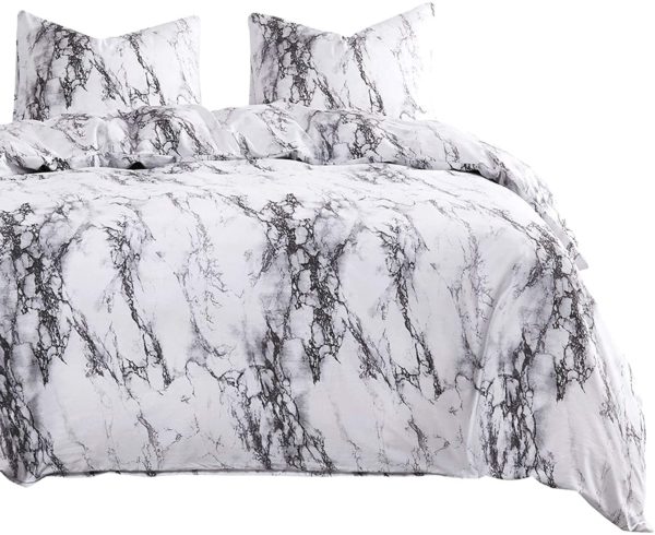 Q09 - Queen White/Black Marble Design (3-Piece Set) - Image 2