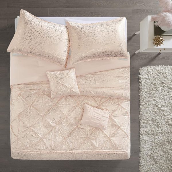 T02 - Twin Blush Pink Pintuck with Metallic Gold Detailing (4-Piece Set) - Image 3