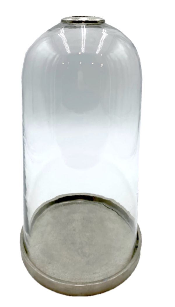 Large Round Glass Dome with Pewter Base