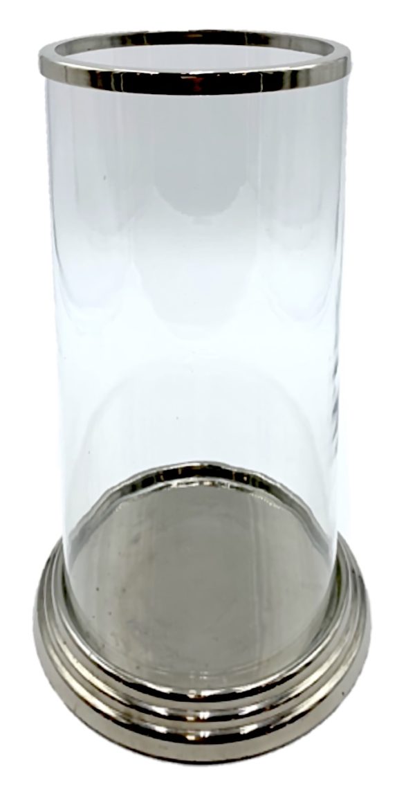 Large Cylinder Glass Hurricane with Chrome Base