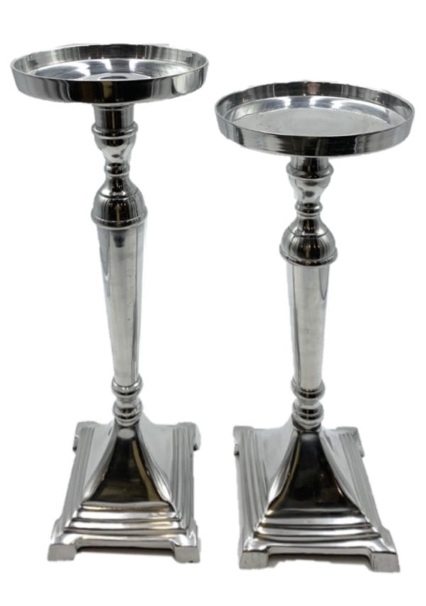Pair of Tall Chrome Candlesticks