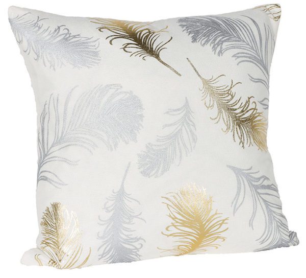 AC75 - Cushion Square White with Gold/Silver Feathers