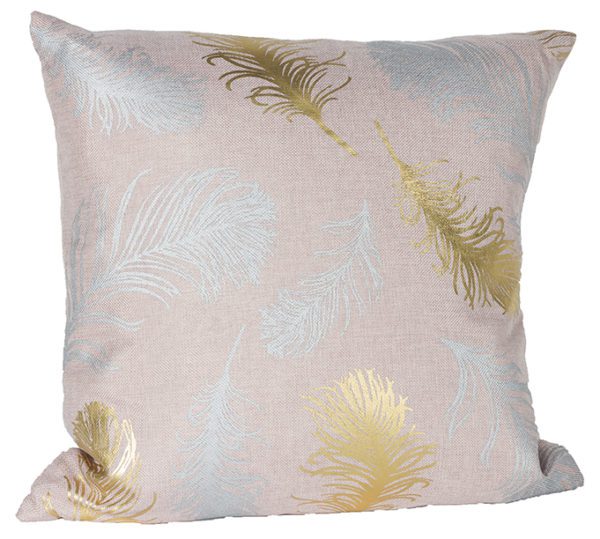 AC77 - Cushion Square Pink with Gold/Silver Feathers