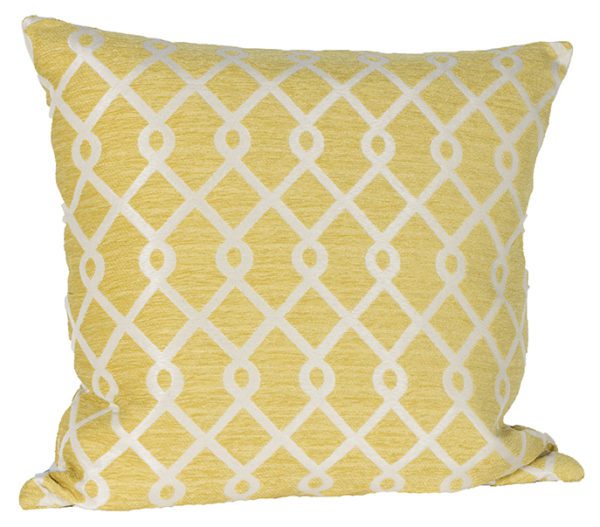 AC78 - Cushion Square Yellow Velvet with White Lattice Pattern