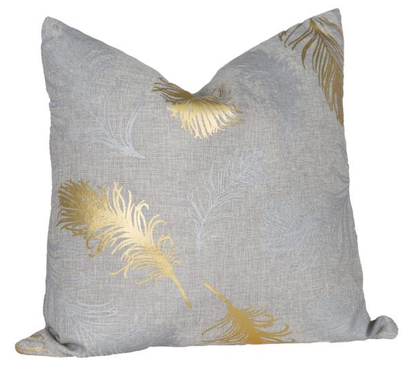 AC105 - Grey with Gold/Silver Feathers Square Cushion