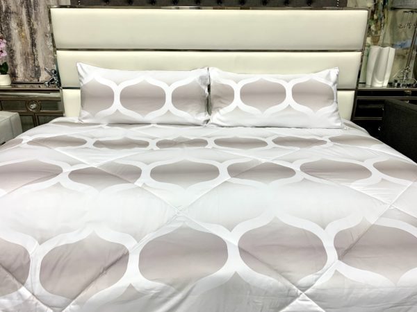 K06 - King White/Taupe Trellis Pattern (3-Piece Set) - Image 2