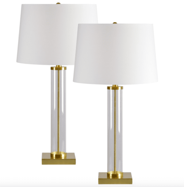 LP31 - Pair of Lamps Glass Cylinder with Gold Base