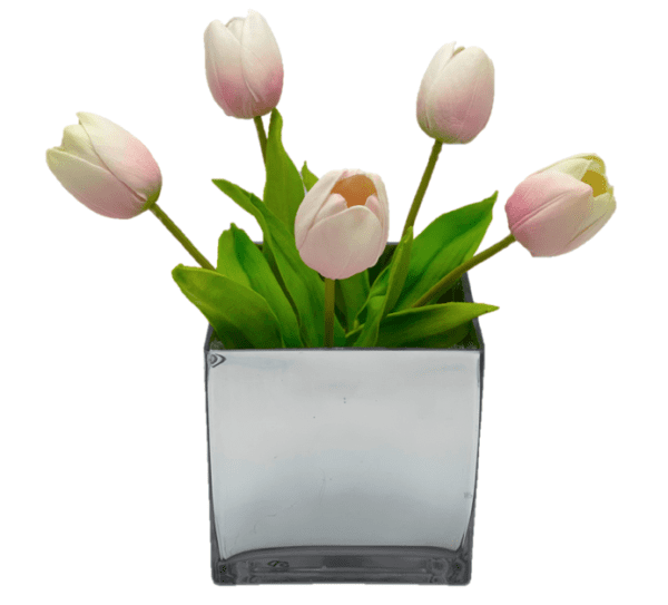 Arrangement 23 - Pink Tulips in Square Mirrored Vase