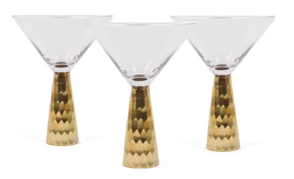 Martini Glasses - Gold Hammered Stem (Set of 3)