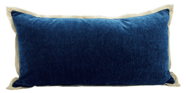 AC145 - Blue Velvet with Linen Trim Rectangular Cushion