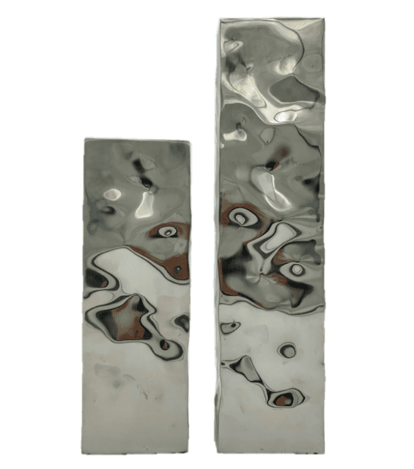 Pair of Rectangular Chrome Hammered Candle Sticks