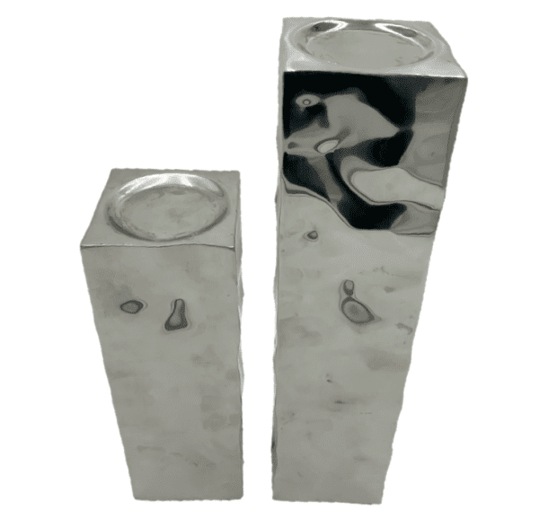 Pair of Rectangular Chrome Hammered Candle Sticks - Image 2