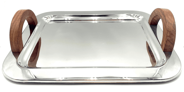Tray 19 - Chrome Tray with Wooden Handles