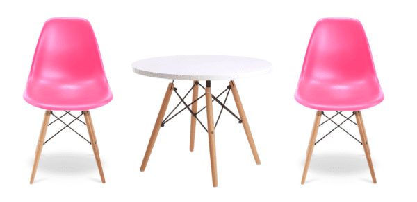 Kids Chair & Table Set - Pink with Wood Legs