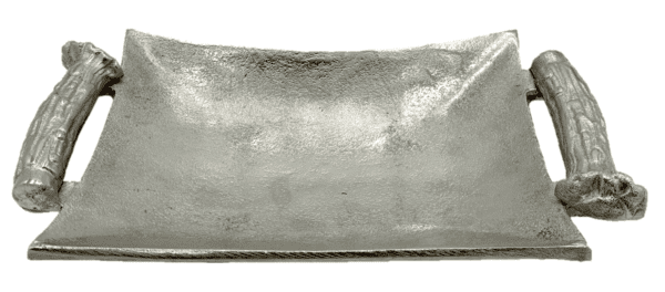 Decorative Dish 24 - Pewter Wood Look Handles Small