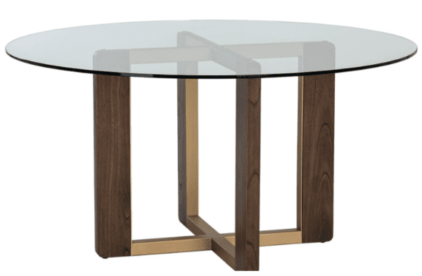 Brielle Dining Table - Gold/Walnut Base with Clear Glass