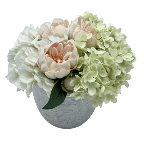 Arrangement 85 - Peonies & Hydrangeas in Silver Vase