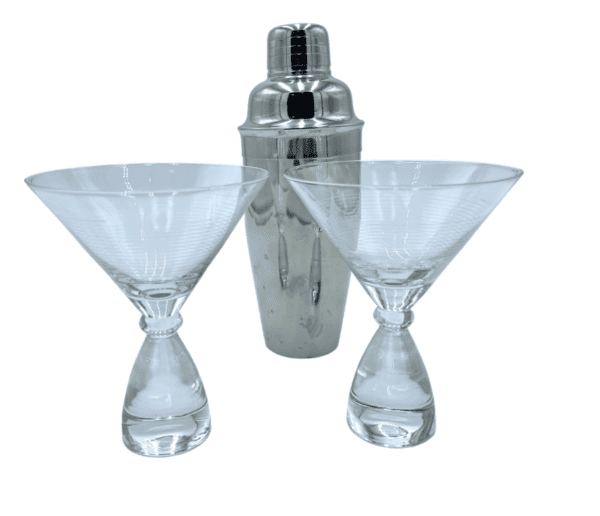 Chrome Shaker with Martini Glasses (Set of 3)
