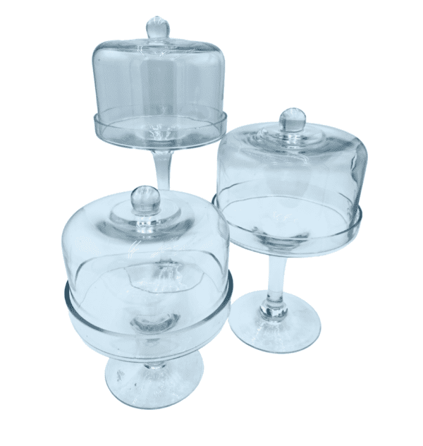 High Glass Dessert Stand with Dome (Set of 3)