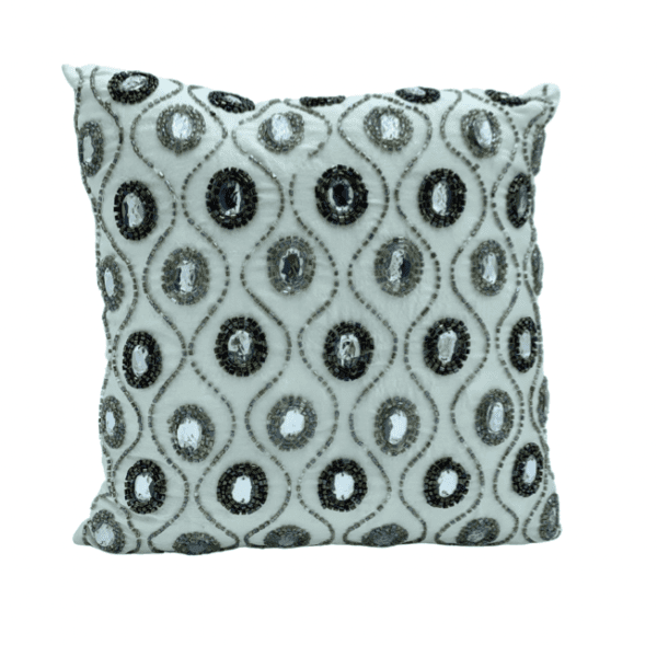 AC247 - White Square Cushion with Jewels and Brown Beads