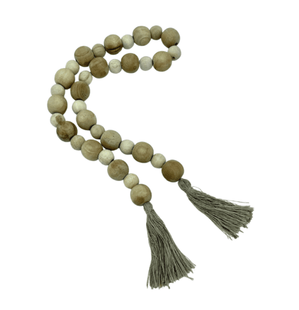 Wood Bead Garland with Taupe Tassels