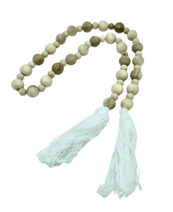 Wood Bead Garland with White Tassels