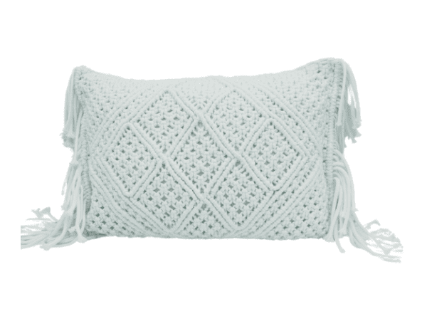 AC261 - White Woven Cushion Rectangular with Fringe