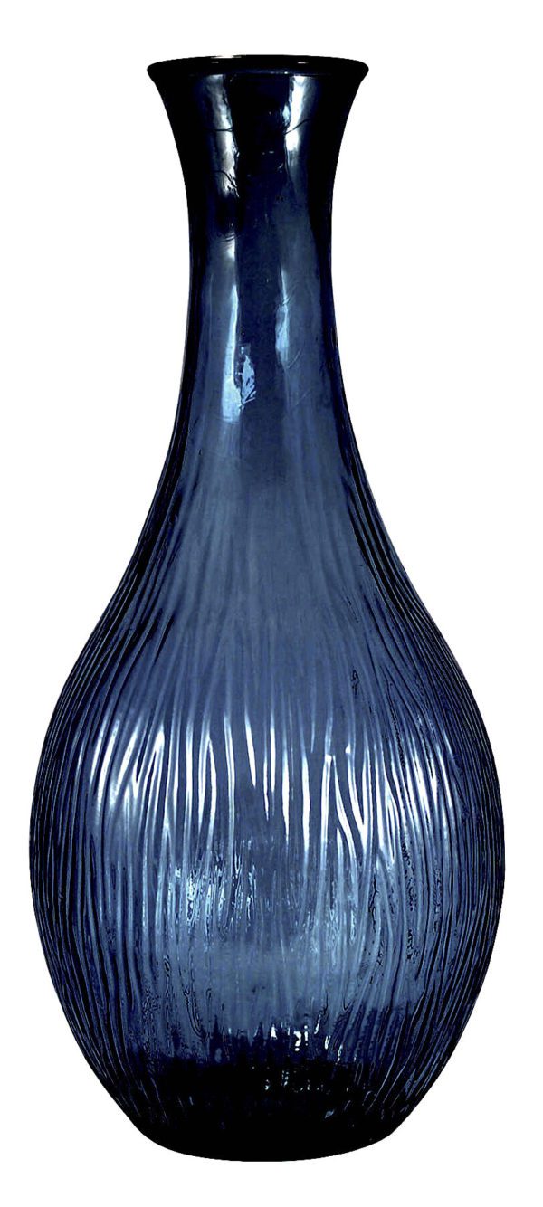 Vase 57 - XL Dark Blue Ribbed Glass Vase