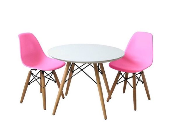 Kids Chair & Table Set - Pink with Wood Legs - Image 2