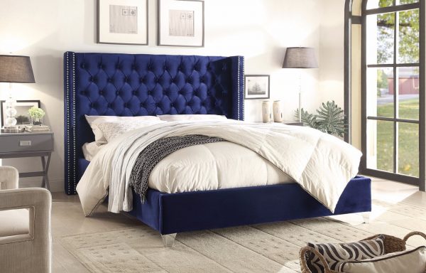 Waldorf Queen Bed Blue Velvet